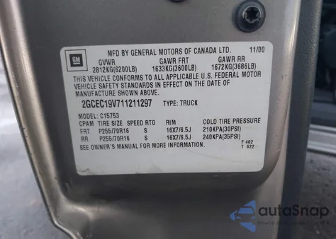 2001 Chevrolet Silverado 1500 Ls from USA, damaged, VIN 2GCEC19V711211297